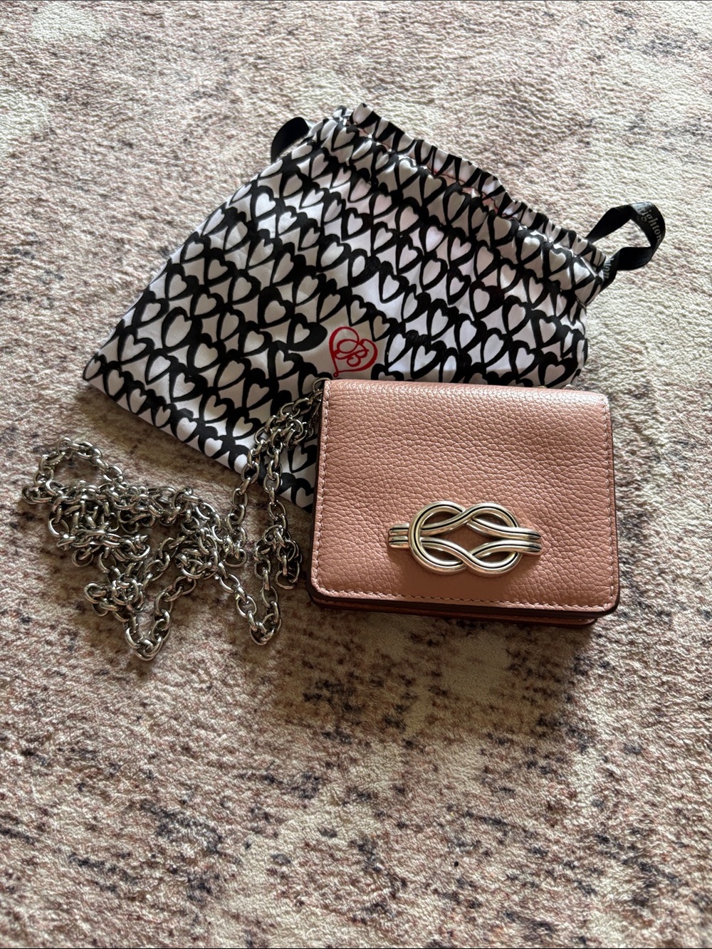 Pebbled Pink Sand Leather Crossbody with Silver Knot Accent